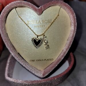Gold and Crystal Heart Pendant Necklace with heart & love  Charm